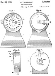 2022422
                        Registering Bank, H. T. Kingsbury, Kingsbary
                        Mfg, Nov 26, 1935, 235/100 - circular movement -
                        i.e. can not turn backwards to allow removing
                        coin after it's counted