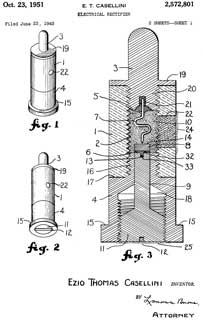 2572801
                      Electrical rectifier, Casellini Ezio Thomas, GTE
                      Sylvania, Filed: 1943-06-23, (W.W.II), Pub:
                      1951-10-23