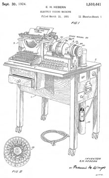First rotor
                        machine like Enigma 1510441 Electric Coding
                        Machine Sep 30, 1924 E. H. Hebern
