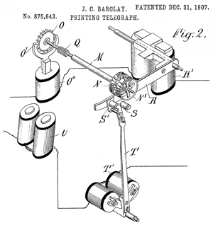 patent 875643 Printing
        Telegraph, J.C. Barclay (WUTC), Dec 31, 1907