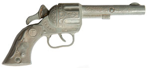 Texas
                        revolver stype single shot cap gun w/single
                        piece trigger-hammer