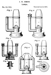 patent
                            151703 Lamps, J.H. Irwin, Jun 9, 1874,
                            362/171 - Cold Balst keroscene lantern