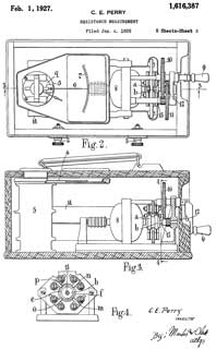 1681367 Electrical
                  testing instrument, Rolfe George Berkeley (Evershed
                  Vignoles Ltd), Aug 21, 1928, 324/722 - Megger