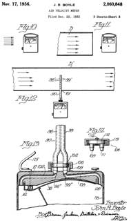 2060848 Air
                    velocity meter, John R Boyle, Illinois Testing
                    Laboratories, 1936-11-17