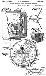 2400281
                      Electromechanical signal translating apparatus,
                      Leslie J Anderson, RCA, filed: 1940-10-31, Pub:
                      1946-05-14