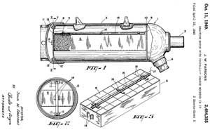2484355 Reaction motor with propellant charge
                  mounted in it, John W Parsons, Aerojet Rocketdyne,
                  App: 1945-04-23, Pub: 1949-10-11, - JATO