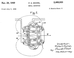 2489920 Metal
                      detector, Philip C Michel, GE, App: 1946-07-03
