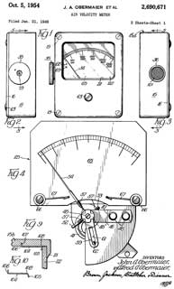 2690671 Air
                    velocity meter, John A Obermaier, Alfred A
                    Obermaier, Alnor Inst Co, 1954-10-05