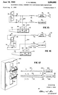 3094663
                      Microwave signal checker for continuous wave
                      radiations, Vernon H Siegel, Radatron R&D
                      Corp, App: 1962-08-03