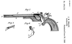 Liquid
                          Pistol 563114 Water-Gun, John Walter Wolff,
                          Jun 30, 1896, 222/79; 222/214; 42/54