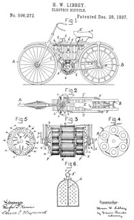 596272 Electric
                    bicycle, H.W. Libbey, Dec 28, 1897 - Mid motor