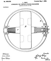 648878 Gyroscope for torpedo-steering mechanism,
                  Ludwig Obry, Whitehead & Co, Dec 20, 1898 Obry
                  Device