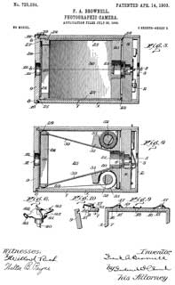 725034 Photographic
                  Camera, F.A. Brownell, Apr 14, 1903, - improved
                  version of Brownie camera