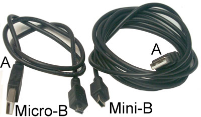 USB A, Mini-B, Micro-B