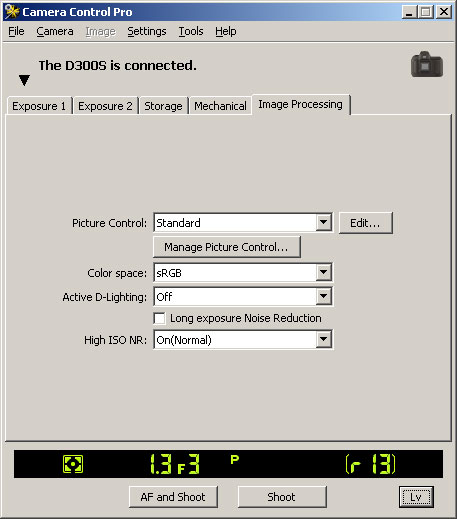 Nikon
                  Camera Control Pro 2.8.0 Image Processing Screen