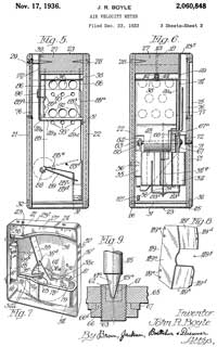 2060848 Air
                    velocity meter, John R Boyle, Illinois Testing
                    Laboratories, 1936-11-17