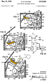 3512298 Coin return
                  amusement device, Donald B Poynter, May 19, 1970,
                  446/9 446/484