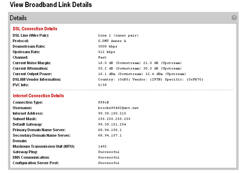 2-Wire Modem View
        Broadband Details