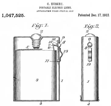 Conrad Hubert Pocket Flash Light Patent Fig 1 &
                2