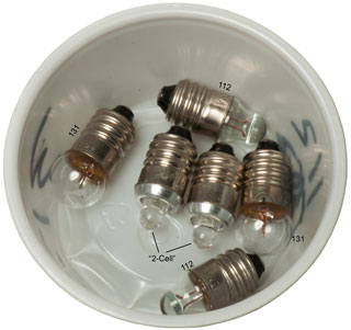 No. 112, No.
                      131 & "2-Cell" LED, all E10 base
