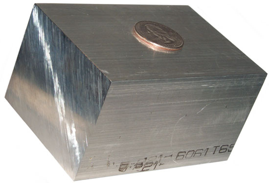 6010 Aluminum Block w/US quarter dollar for
          scale
