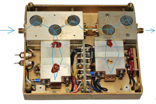 Two Stage
                  T7670B Tunnel Diode Amplifier Inside Showing Signal
                  Path