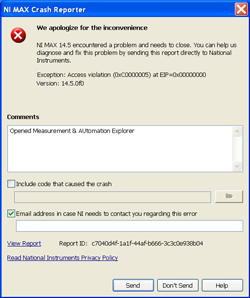 LabVIEW
              Measurement & Automation crash