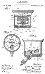 1070378 Magnetic speedometer, John K Stewart,
                  Stewart Warner Speedometer Corp, 1913-08-12