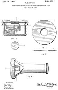 1581155
                      Sound-producing device of the telephone-receiver
                      type, Baldwin Nathaniel, App: 1922-06-14