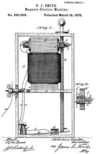 201296
                      Magneto-electric machines, H. Julius Smith, Mar
                      12, 1878, 310/69; 290/1E; 361/252 -