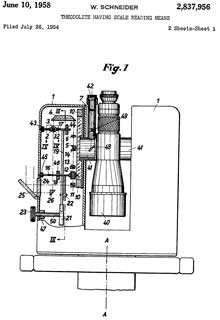 2837956 Theodolite
                  having scale reading means, Schneider Wilhelm, Carl
                  Zeiss AG, 356/148; 33/1T; D10/66; 33/282 -