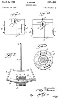 2974265 Electric
                  clock, Thoma Fritz, Kieninger and Obergfell, March 7,
                  1961, 318/132 368/157 310/32 446/484 968/463 -
                  Junghans Kundo ATO Electronic Clock