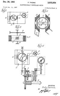 3015054
                  Electronically controlled motor, Thoma Fritz,
                  Priority: 1956-01-14, 318/47; 318/130; 310/46;
                  318/132; 368/158; 968/476; 318/400.26