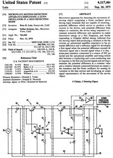 4117464
                        Microwave motion-detection apparatus employing a
                        gunn oscillator in a self-detecting mode, Erno
                        B. Lutz, SOLFAN Systems, 1978-09-26