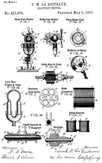 451872 Electric
                  Motor, F.M. La Boiteux, Henry Varwig, May 5, 1891