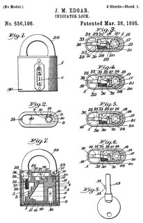 536196
                      Indicator-lock, Joseph M. Edgar, Smith & Egge
                      Mfg. Co., Mar 26, 1895, 70/437 70/403 70/455 70/50
                      -
