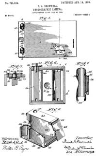 725034 Photographic
                  Camera, F.A. Brownell, Apr 14, 1903, - improved
                  version of Brownie camera